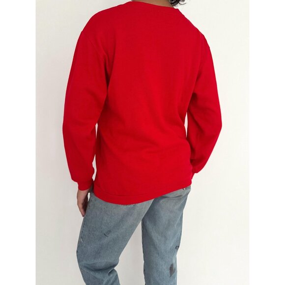 90s vintage red christmas wreath teddy bear graphic acrylic pullover sweater - Picture 4 of 8